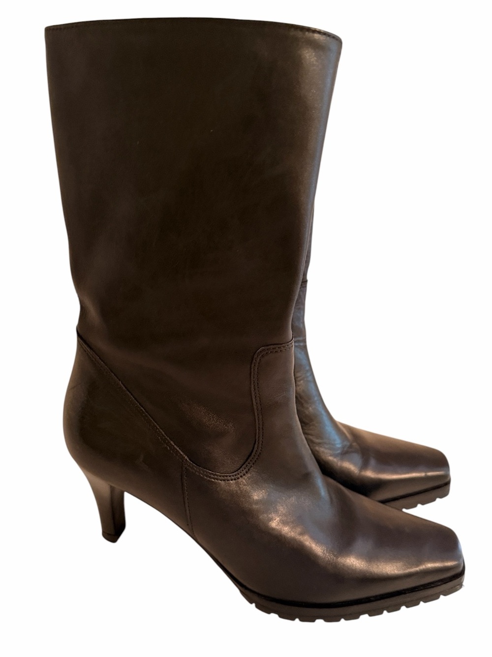 Eddie Bauer Black Leather Square Toe Stacked Heel Mid-Calf Boots 6